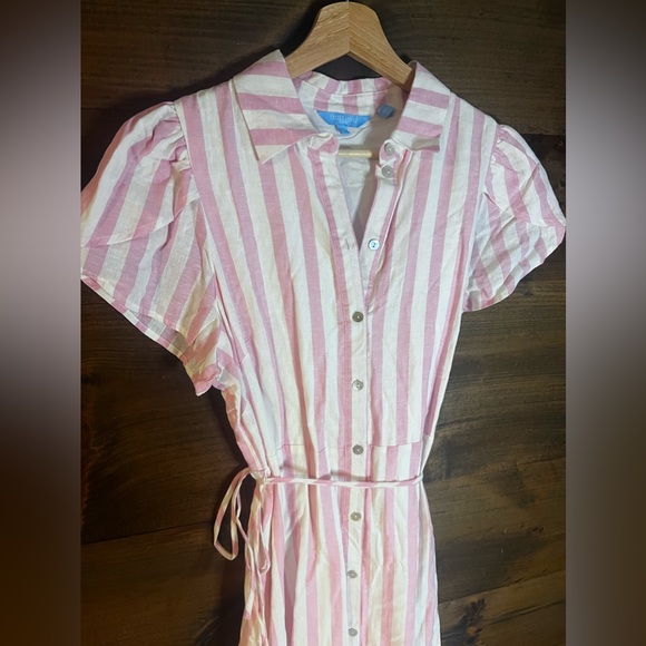 Draper James Striped Button Down Linen Midi Dress with Tie Waist - Picture 12 of 13